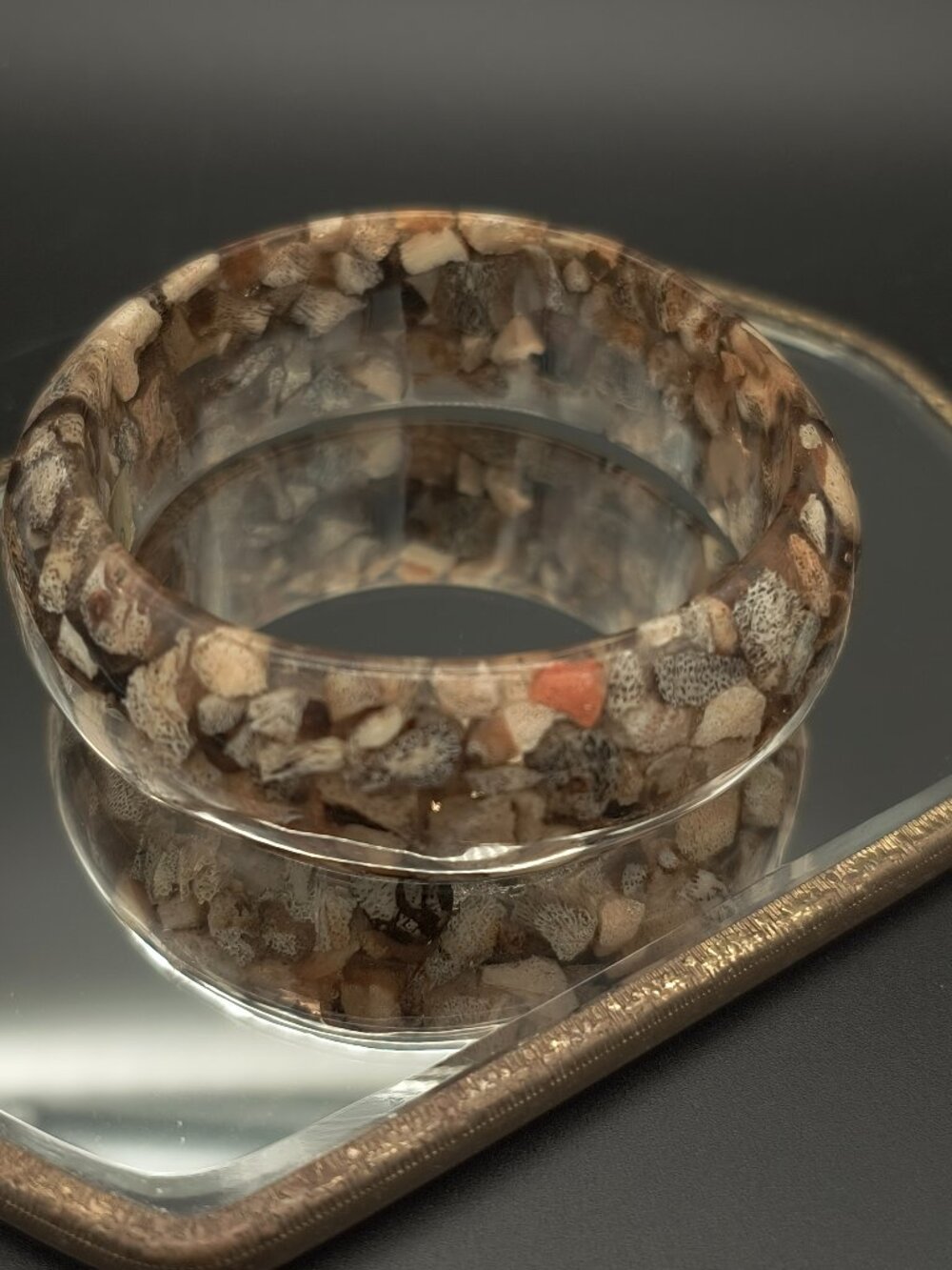 Vintage Genuine Sponge Coral Chip Lucite Bangle